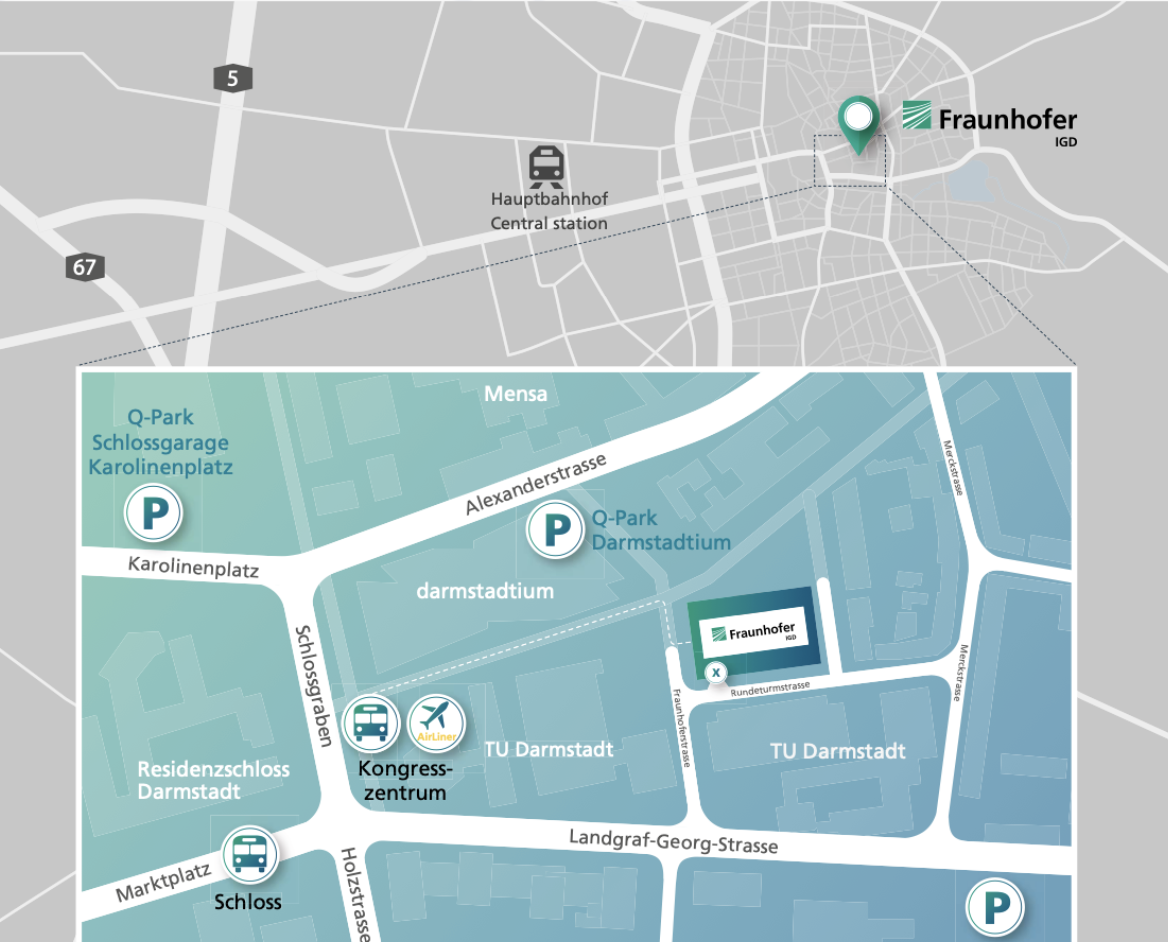 How to reach Fraunhofer IGD and nearby parking lots