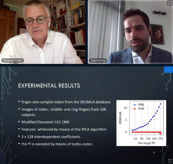 [Photo] Prof Christoph Busch interviews the latest winner of the EAB Research Award 2020 Dr Gabriel Emile Hine